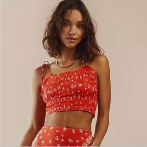 Free People Red Floral Tank Top NWOT